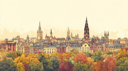 Naklejka premium Wakefield, color pen pencil hand-drawn effect drawing illustration for travel poster, card, wallpaper, backdrop or banner. Modern, clear, artistic and simple