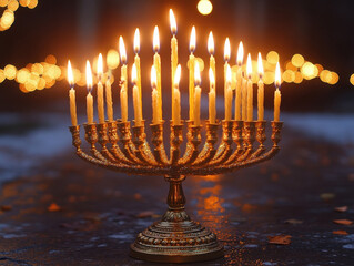 Fototapeta premium Stunning Hanukkah festive lights photos showcasing beautiful lighting displays both indoors and outdoors