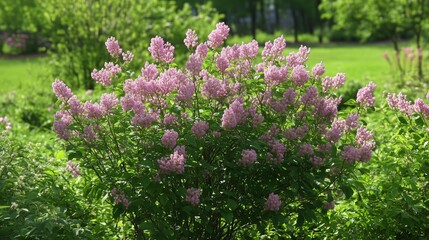 Obraz premium Beautiful lilac bush in full bloom during springtime in a vibrant garden