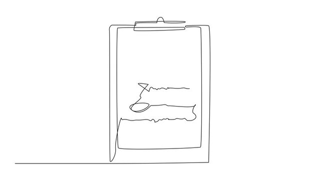 Self drawing animation of continuous line drawing a correction notes on paper attached to clipboard. Improvements to good language writing. Education. National Proofreading Day. Full length animated
