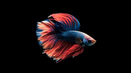 Fototapeta premium Beautiful, colorful betta fish on a black background, with dynamic movement