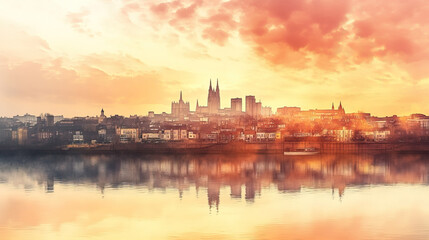 Fototapeta premium Wigan, color pen pencil hand-drawn effect drawing illustration for travel poster, card, wallpaper, backdrop or banner. Modern, clear, artistic and simple