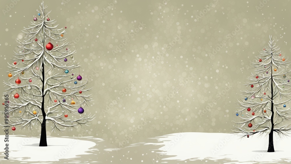 Wall mural christmas tree on snow, illustration