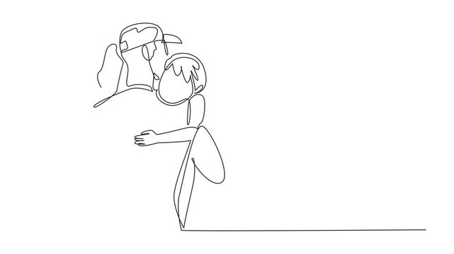 Self drawing animation of continuous one line drawing a soldier hugs his wife and son. The task of maintaining world peace. Reuniting to release longing. National Hug a G.I. Day. Full length animated