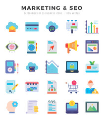 Marketing & Seo Flat icons collection. 25 icon set. Vector illustration.