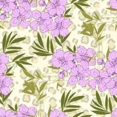 Seamless Pattern with bamboo and sakura. Color sketch style hand drawn background. Detailed illustration, hand drawn. Great for fabric and textile, prints, invitation, packaging