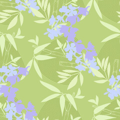 Seamless Pattern with bamboo and sakura. Color sketch style hand drawn background. Detailed illustration, hand drawn. Great for fabric and textile, prints, invitation, packaging