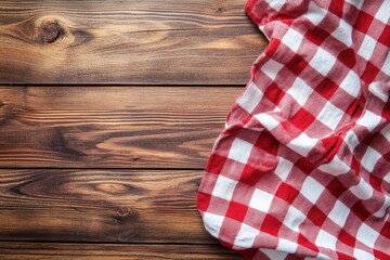 Obraz premium checked tablecloth at wooden background with generative ai