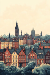 Fototapeta premium Wolverhampton, color pen pencil hand-drawn effect drawing illustration for travel poster, card, wallpaper, backdrop or banner. Modern, clear, artistic and simple