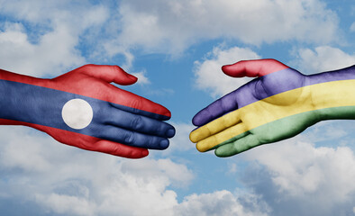 Mauritius and Laos country handshaking with flags, consensus concept international co-operation illustration