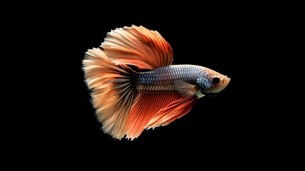 Beautiful, colorful betta fish on a black background, with dynamic movement