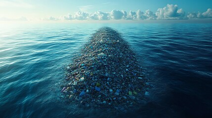 Ocean filled with plastic waste forming massive mounds, human impact on marine ecosystems, environmental damage