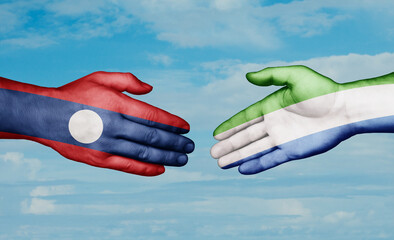 Sierra Leone or Salone and Laos country handshaking with flags, consensus concept international co-operation illustration