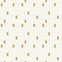 Abstract geometric pattern with squares, stripes, lines. Seamless vector background. White and gold ornament. Modern graphic design.