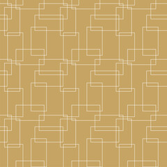 Abstract geometric pattern with squares, stripes, lines. Seamless vector background. White and gold ornament. Modern graphic design.