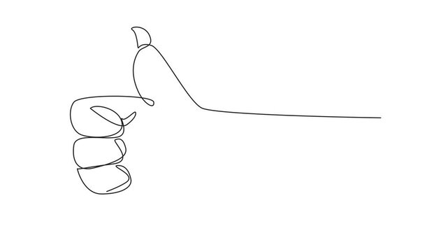 Animated self drawing of continuous one line drawing sharp-clawed cat's hand forms a thumbs up gesture. Fun gestures from pet cats. Imitation of human behavior. Full length single line animation