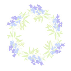 Circle frame with bamboo and sakura. Hand drawn round line border, leaves and flowers, wedding invitation and cards, logo design and posters template. Elegant minimal style floral.