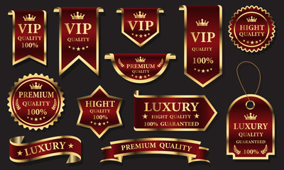 Red golden luxury premium quality label badges on grey background vector