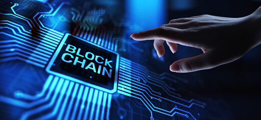 Blockchain technology concept on virtual screen. Cryptography and cryptocurrency.