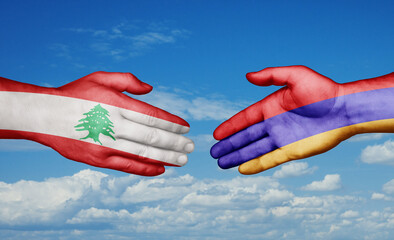 Armenia and Lebanon country handshaking with flags, consensus concept international co-operation illustration