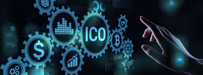 ICO - Initial coin offering, Fintech, Financial and cryptocurrency trading concept on virtual screen. Business and technology.
