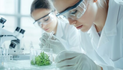 Fototapeta premium Lab technicians measuring the oxygen production of algae in a marine biology lab