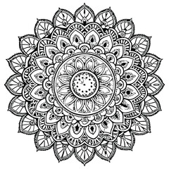 Vector hand drawn doodle mandala with hearts. Ethnic mandala with colorful ornament. Isolated. Tribal floral ornament. Coloring anti stress page for coloring book. Outline.