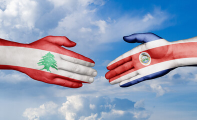 Costa Rico and Lebanon country handshaking with flags, consensus concept international co-operation illustration