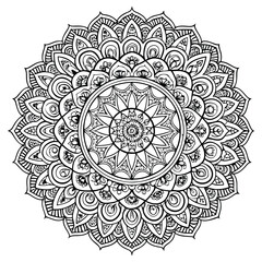 Vector hand drawn doodle mandala with hearts. Ethnic mandala with colorful ornament. Isolated. Tribal floral ornament. Coloring anti stress page for coloring book. Outline.