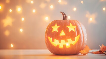 Fototapeta premium Glittery Jack-o'-Lantern with Star Carvings