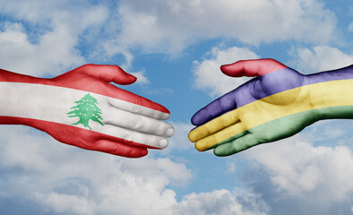 Mauritius and Lebanon country handshaking with flags, consensus concept international co-operation illustration