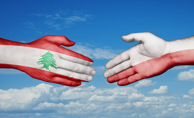 Poland and Lebanon country handshaking with flags, consensus concept international co-operation illustration