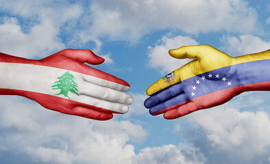 Venezuela and Lebanon country handshaking with flags, consensus concept international co-operation illustration