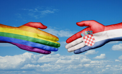 Croatia and LGBT movement country handshaking with flags, consensus concept international co-operation illustration