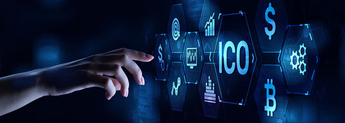 ICO Initial coin offering digital currency stock trading investment concept.