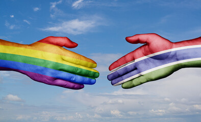 Gambia and LGBT movement country handshaking with flags, consensus concept international co-operation illustration