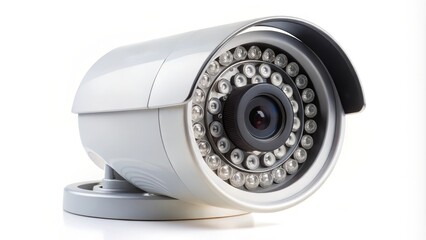 Modern security camera is resting on a white background