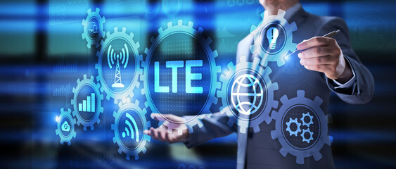LTE 4G High speed wireless internet telecommunication concept on screen.