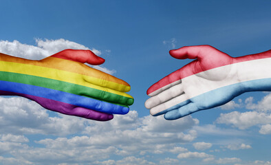 Luxembourg and LGBT movement country handshaking with flags, consensus concept international co-operation illustration
