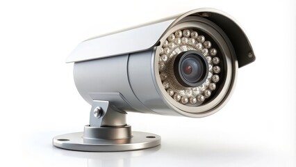 Modern security camera is resting on a white background