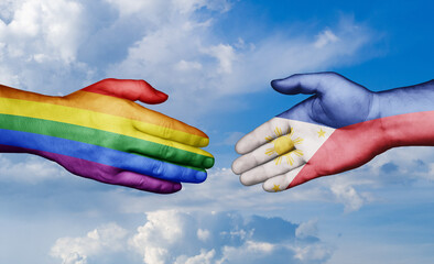 Philippines and LGBT movement country handshaking with flags, consensus concept international co-operation illustration