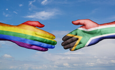 South Africa and LGBT movement country handshaking with flags, consensus concept international co-operation illustration