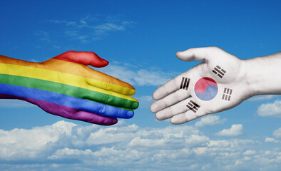 South Korea and LGBT movement country handshaking with flags, consensus concept international co-operation illustration