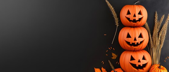 Happy Spooky Jack-O’-Lanterns Stacked for Halloween