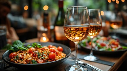Cozy Dinner Gathering at a Warm Restaurant Setting with Friends Enjoying Good Food and Wine.