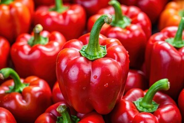 A luscious, crimson mini bell pepper glistens with dew-kissed skin, its rounded shape and delicate curves inviting a closer look at its succulent, sweet flesh.