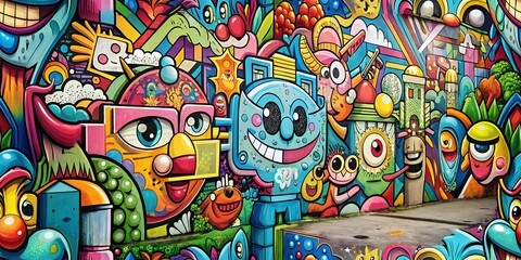 Obraz premium seamless graffiti street art pattern urban, concrete, colourful, vibrant, paint, abstract, artistic, creativity, culture, style, artwork, backgrounds