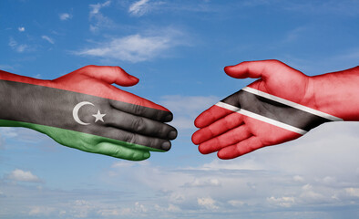 Trinidad and Tobago and Libya country handshaking with flags, consensus concept international co-operation illustration