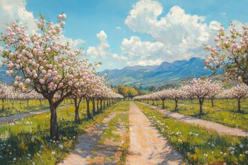 Naklejka premium Blooming Orchard Path