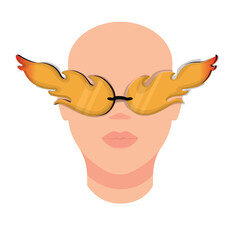Retro Glasses. Color sunglasses on mannequin. Hippie glasses in shape of flame and fire.. Vector illustration in flat style.  Summer sunglasses, fashionable eyeglass frames. Vector portrait